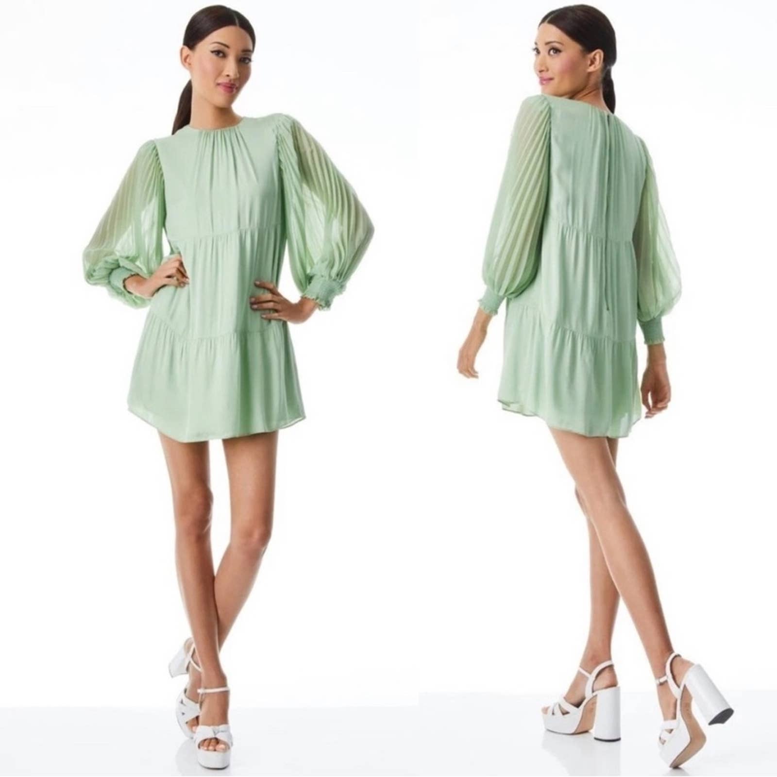 Alice + Olivia Antonette Pleated Long Sleeve Dress